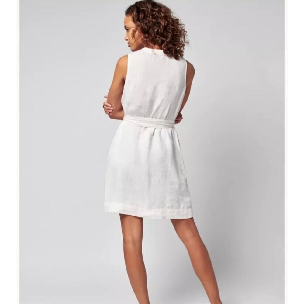 Faherty Womens Bria Sleeveless Lace Trim Linen Belted Dress Cream Size Small - Picture 6 of 14